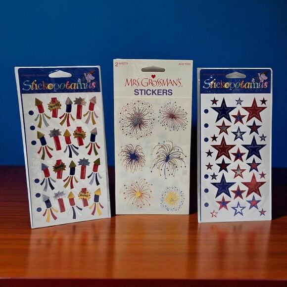Patriotic Vintage Stickopotamus Mrs. Grossman's Stickers Rockets Fireworks Stars - Picture 1 of 7